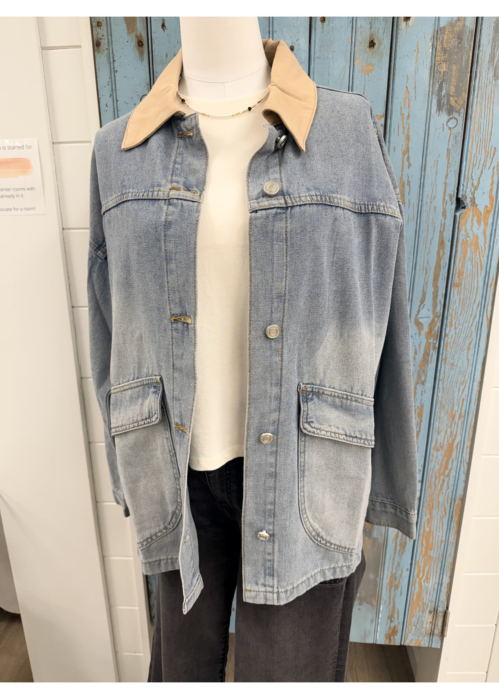 Hem & Thread HT Contrast Collared Engineer's Denim Jacket