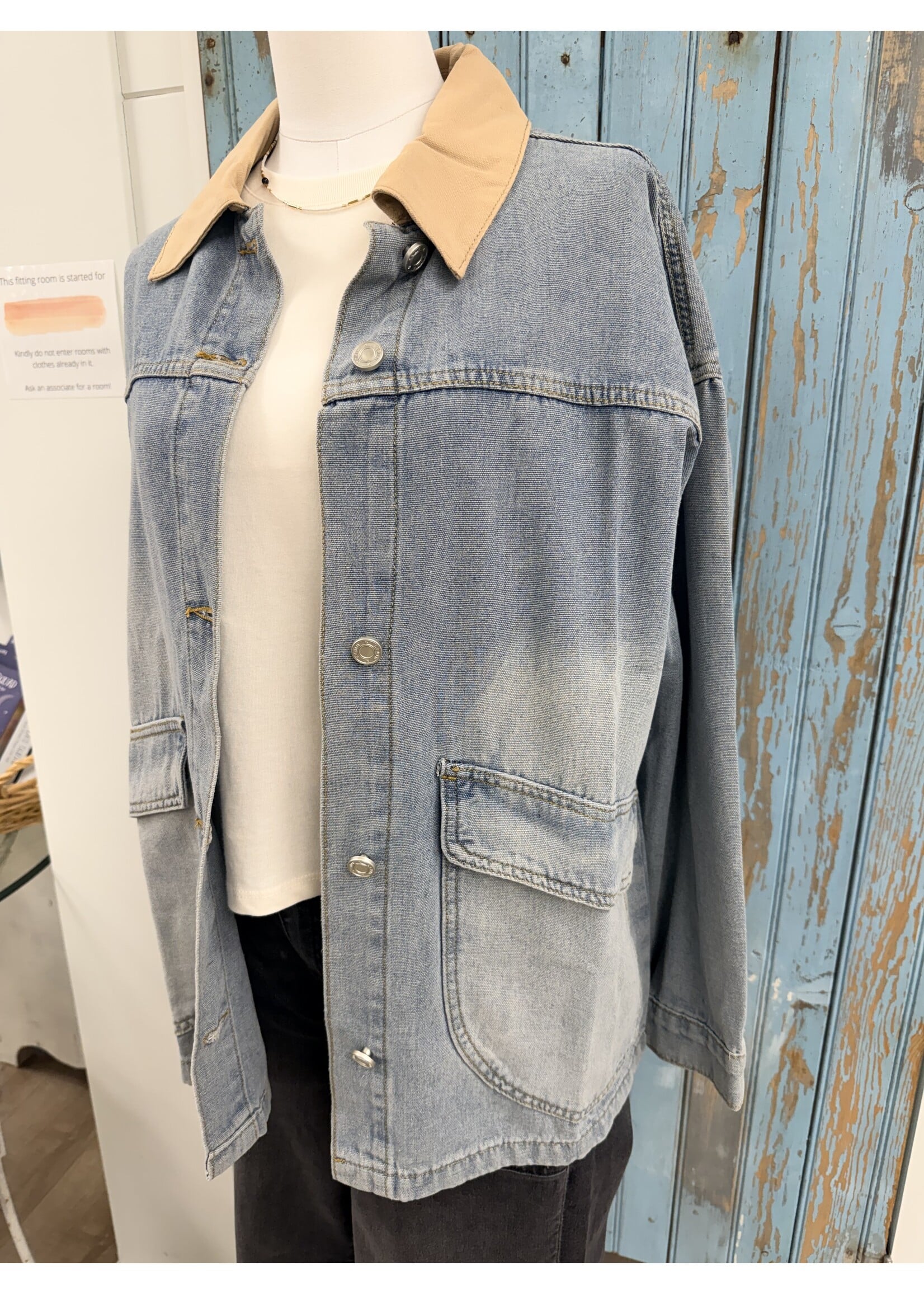 Hem & Thread HT Contrast Collared Engineer's Denim Jacket