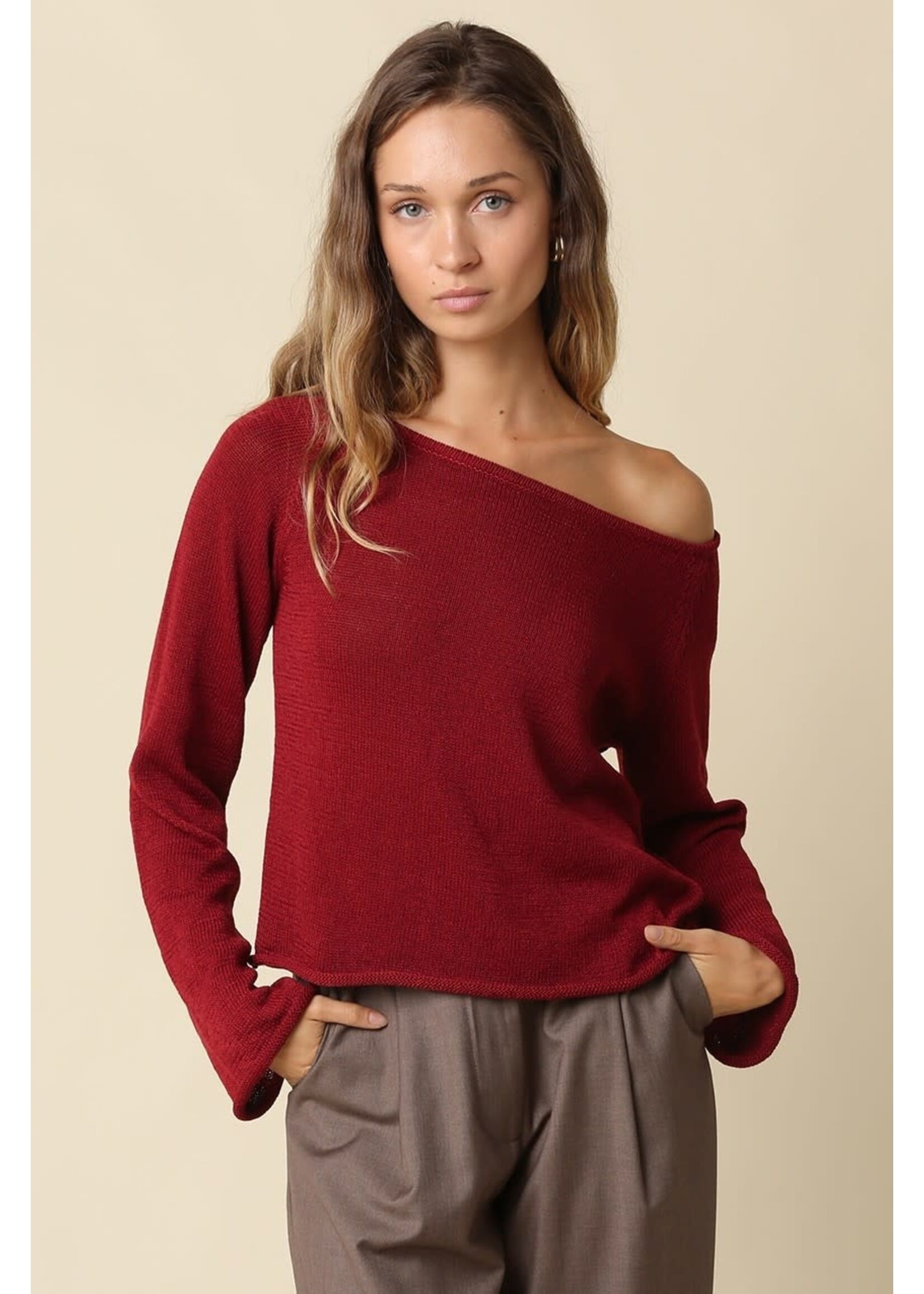 olivaceous O Laurel One Shoulder Knit Top