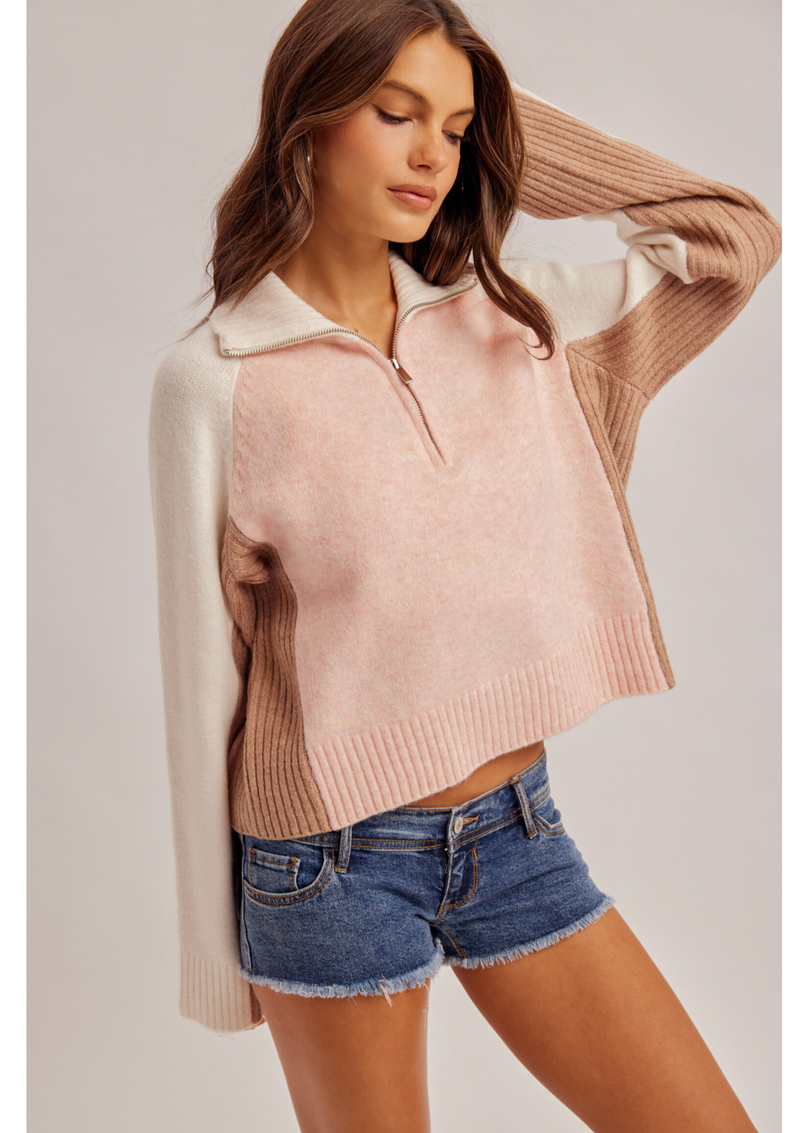 Hem & Thread HT Half Zip-Up High Neck Sweater