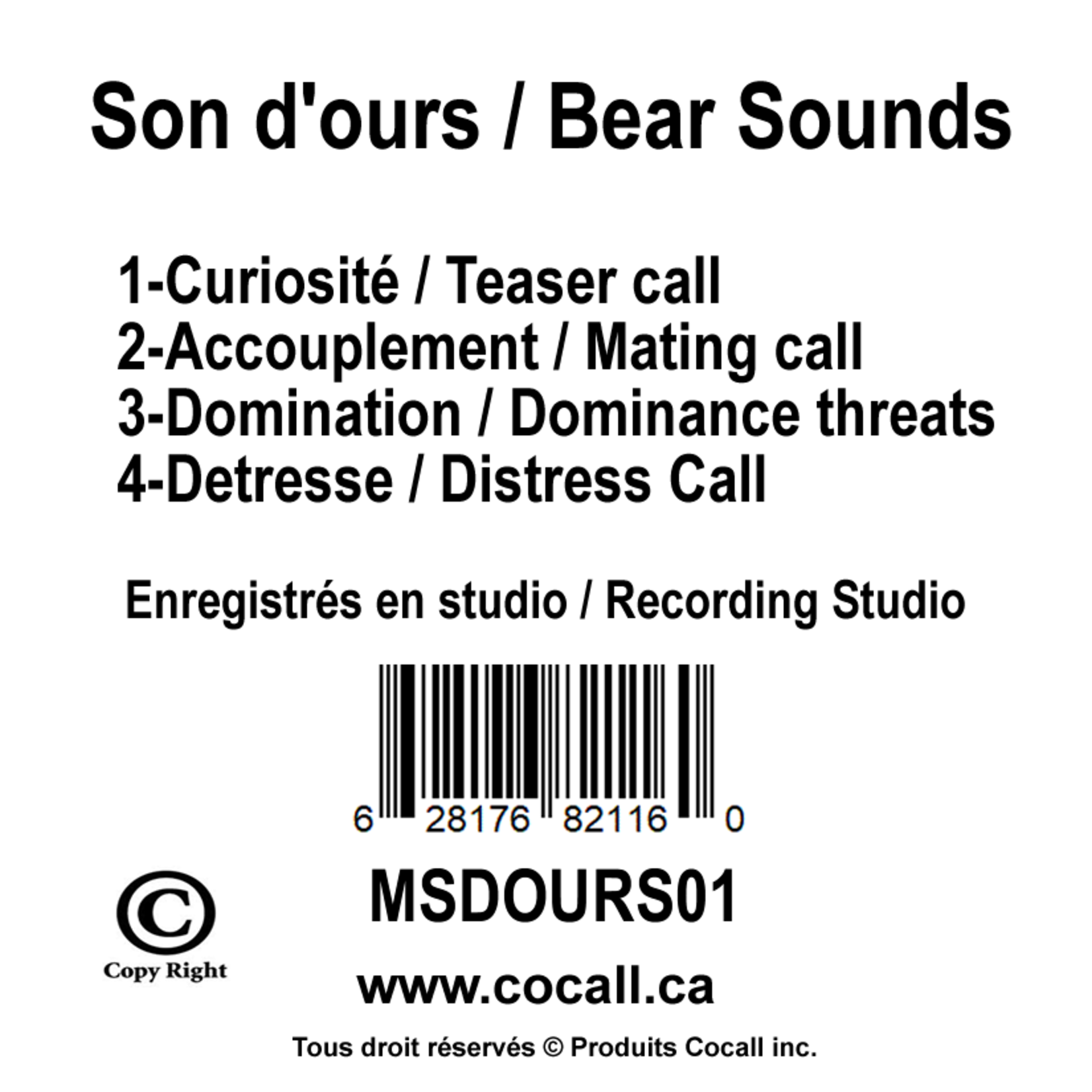 Cocall Carte D'Ours