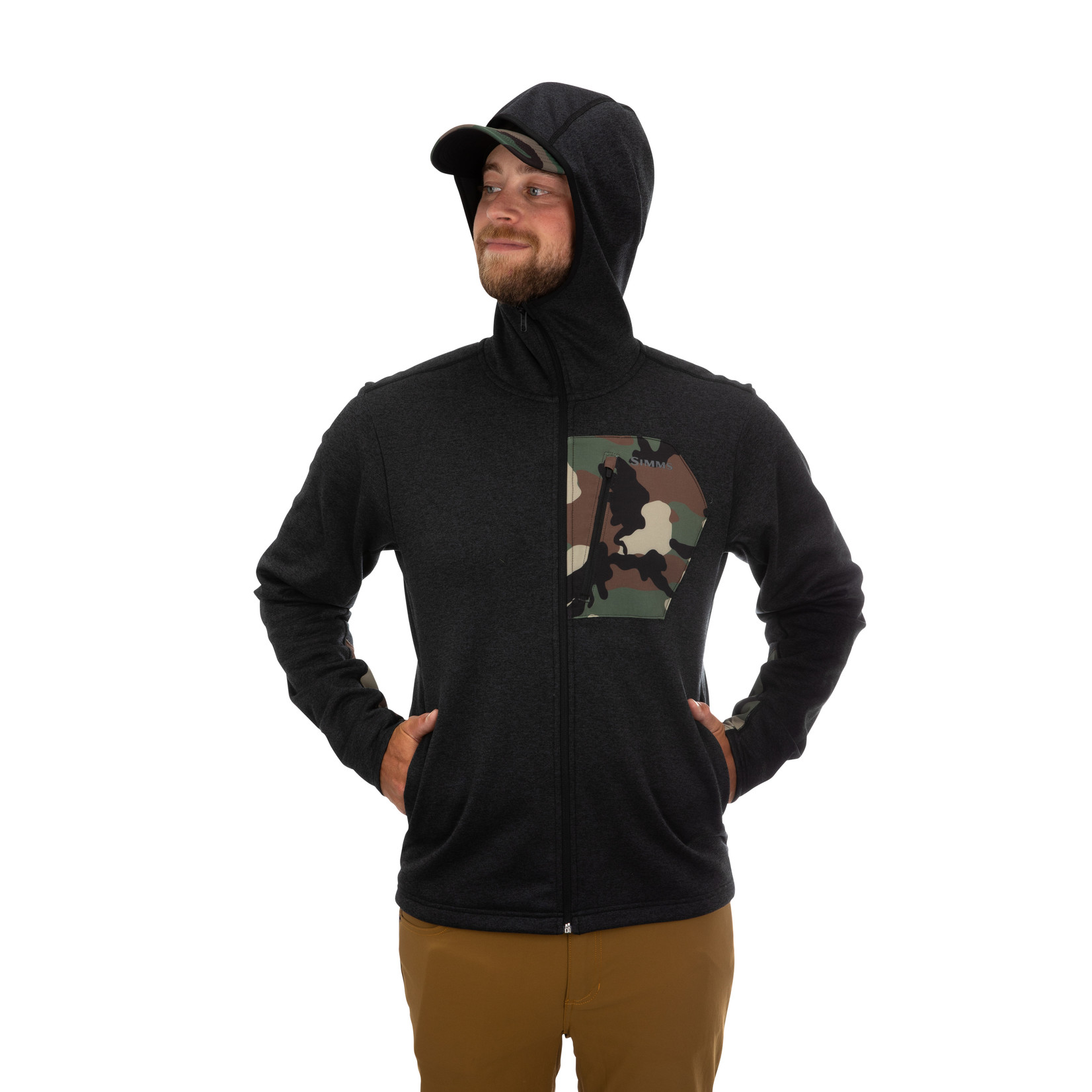 SIMMS CX HOODY WITH UGLY BUG LOGO FULL ZIP GHOST CAMO