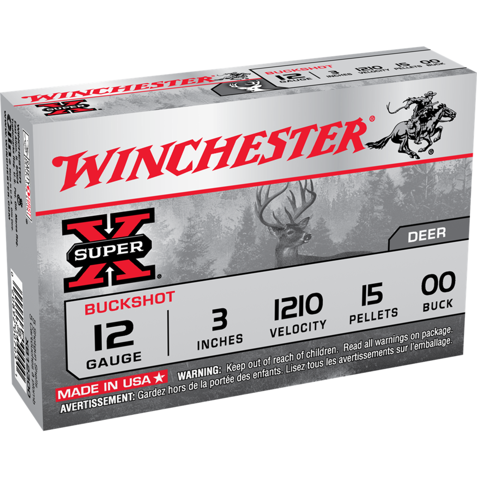 Winchester WIN 12 GA 3" Super-X #00 15 Pellets (5/Box)