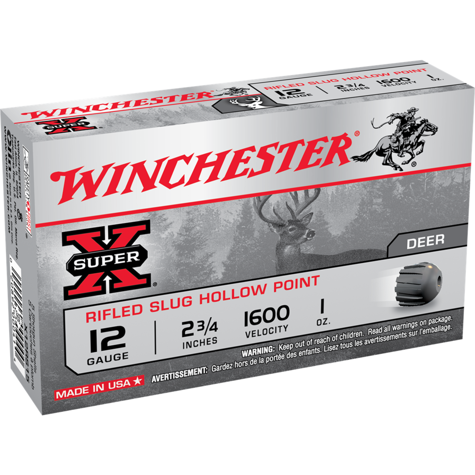 Winchester WIN 12 GA 2.75" Super-X Rifled Slug HP 1oz (5/Box)