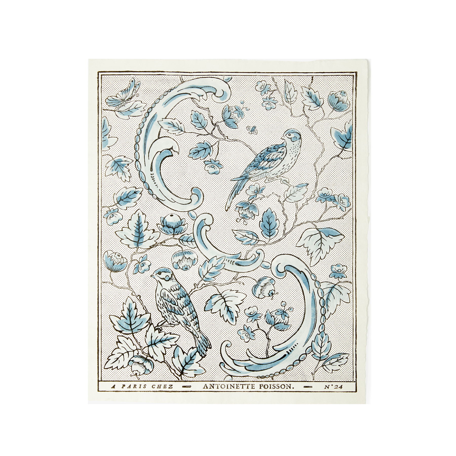 Domino Paper-Oiseaux et Feuillage Black Blue by Antoinette Poisson