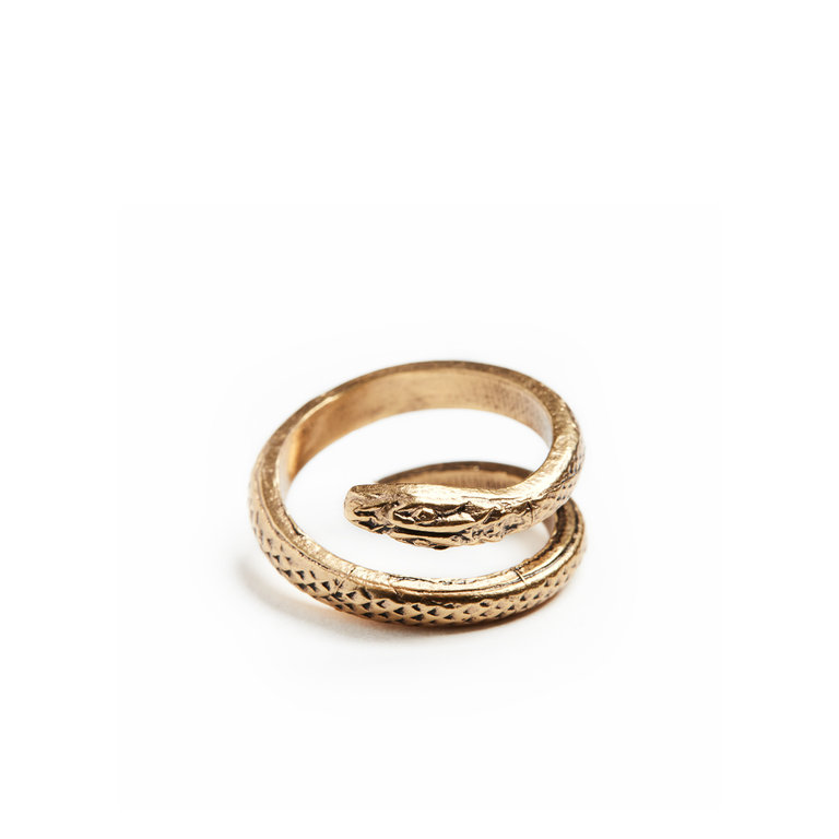 Fallen Aristocrat Serpent Ring, Antiqued Gold