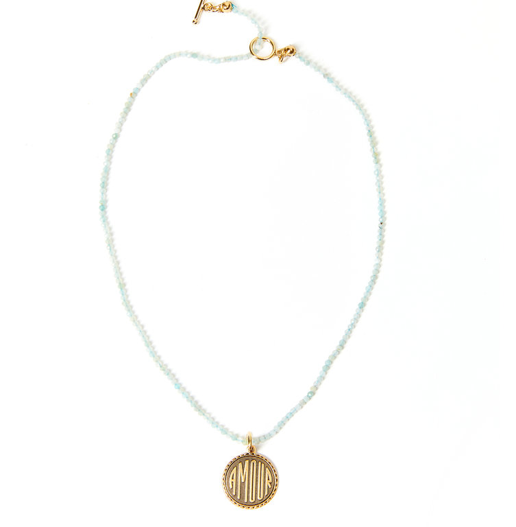 Fallen Aristocrat Amour Charm on Blue Stone Necklace