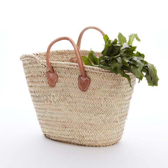 LINED FRENCH SHOPPING BASKET WITH LEATHER STRAP