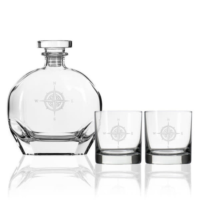Compass Whiskey Decanter & Rocks Glasses Gift Set