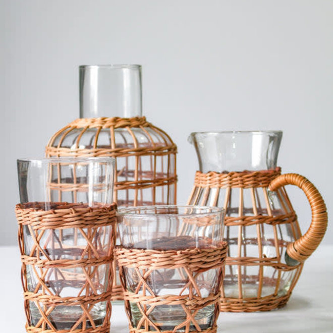 Seagrass Cage Highball Glass Set & Pitcher