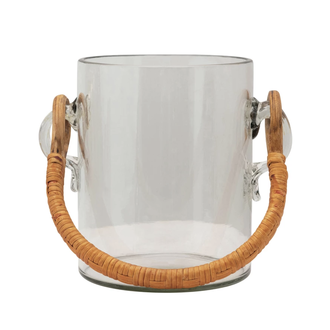 Glass Ice Bucket With Bamboo Handle