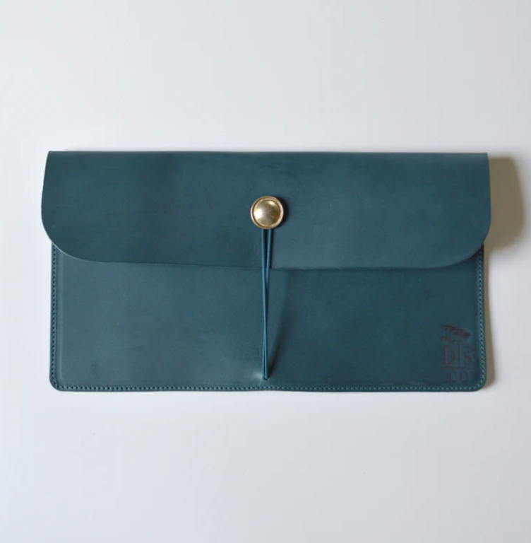 Dreamers Supply Company Leather Envelope Clutch, Prussian Blue