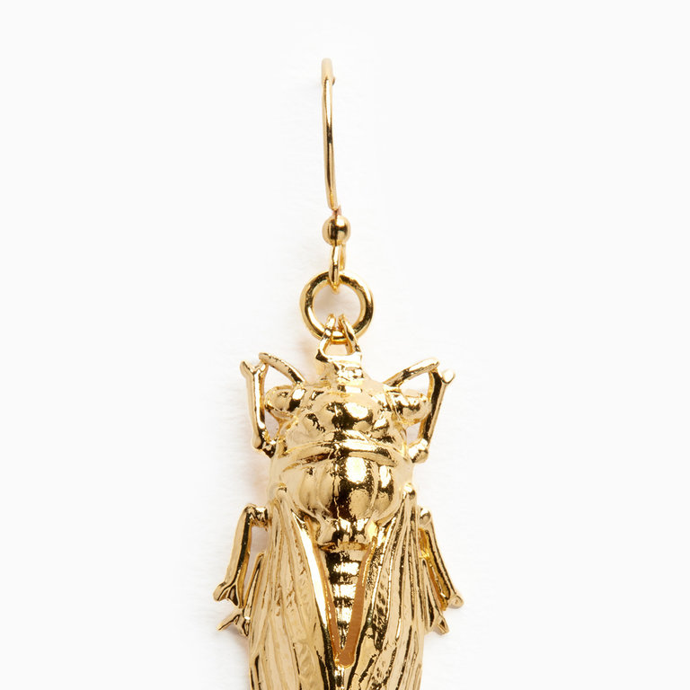Fallen Aristocrat Cicada Earrings, 14K Gold