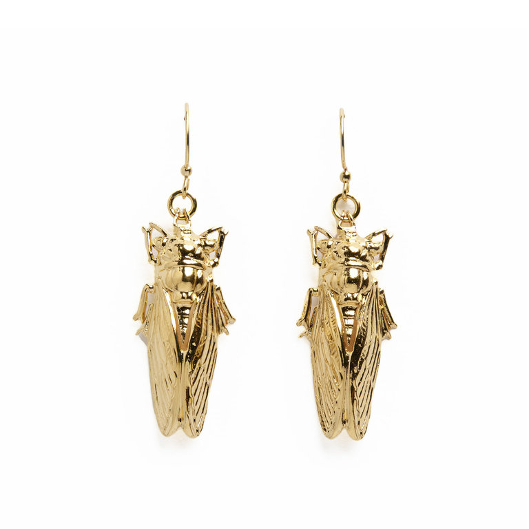 Fallen Aristocrat Cicada Earrings, 14K Gold
