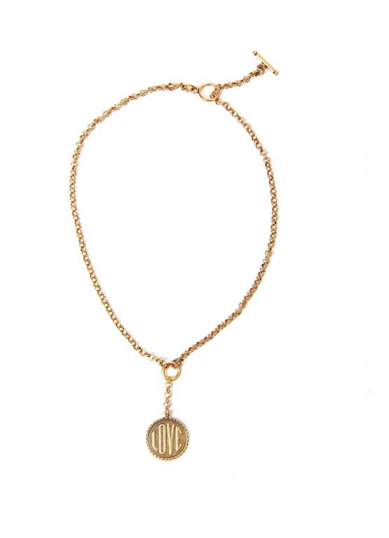 Fallen Aristocrat Love Charm Antiqued Gold Necklace