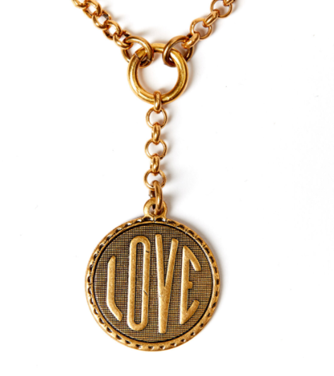 Fallen Aristocrat Love Charm Antiqued Gold Necklace