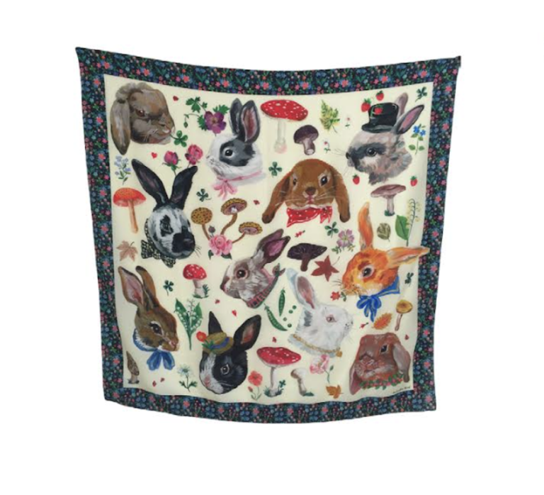 Heads of Rabbits Pale Yellow Silk Scarf