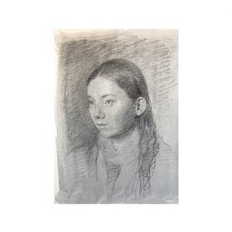 Original Charcoal Sketch, Portrait of a Lady in Winter