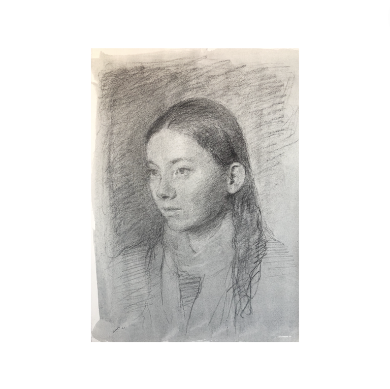 Portrait of a Lady in Winter — Charcoal on Paper by Seth Fite