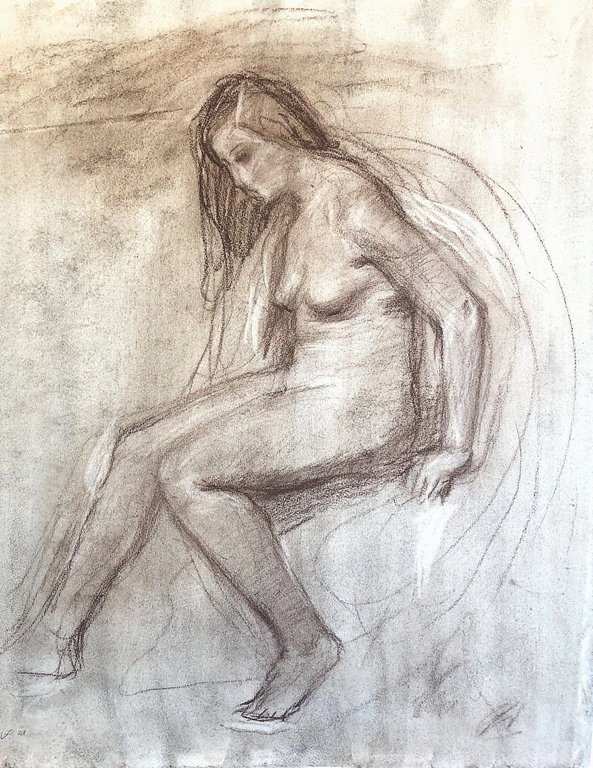 Seated Female Figure — Chalk on Paper by Seth Fite