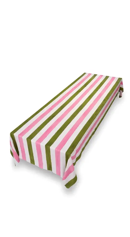 Pink and Green Striped Tablecloth, Large