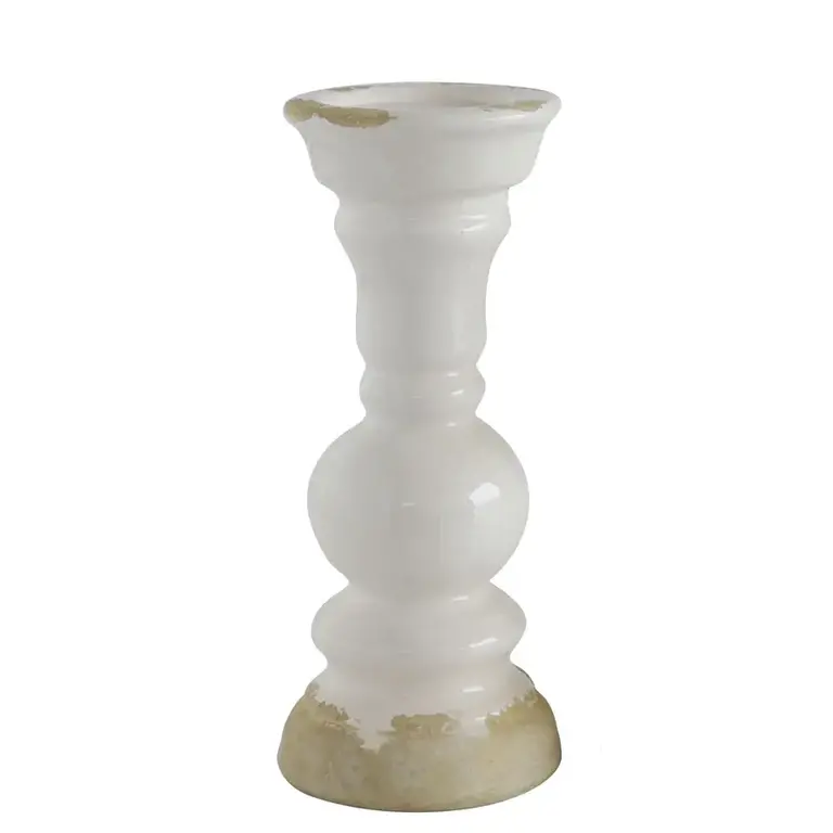 Stoneware Candle Holder White 12in