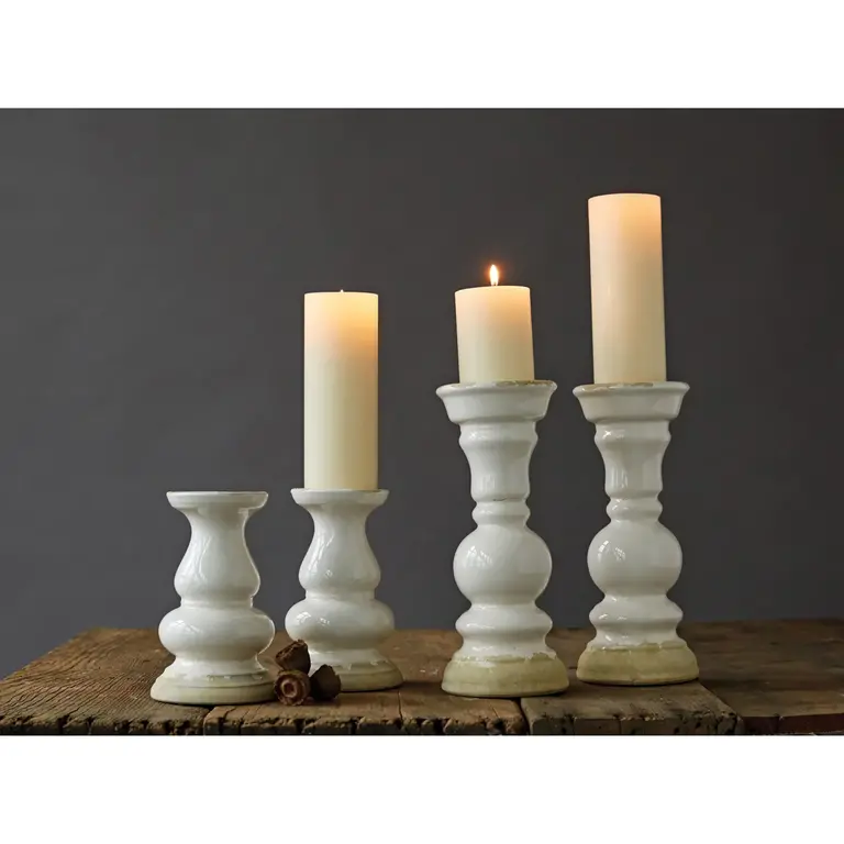Stoneware Candle Holder White 12in