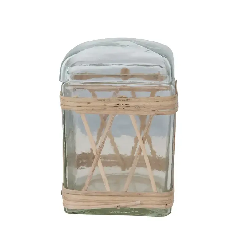 Rattan Wrapped Glass with Jar Square