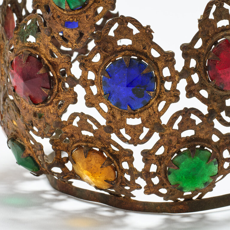 Antique French Saints Crown, Bronze With Multi Color Stones