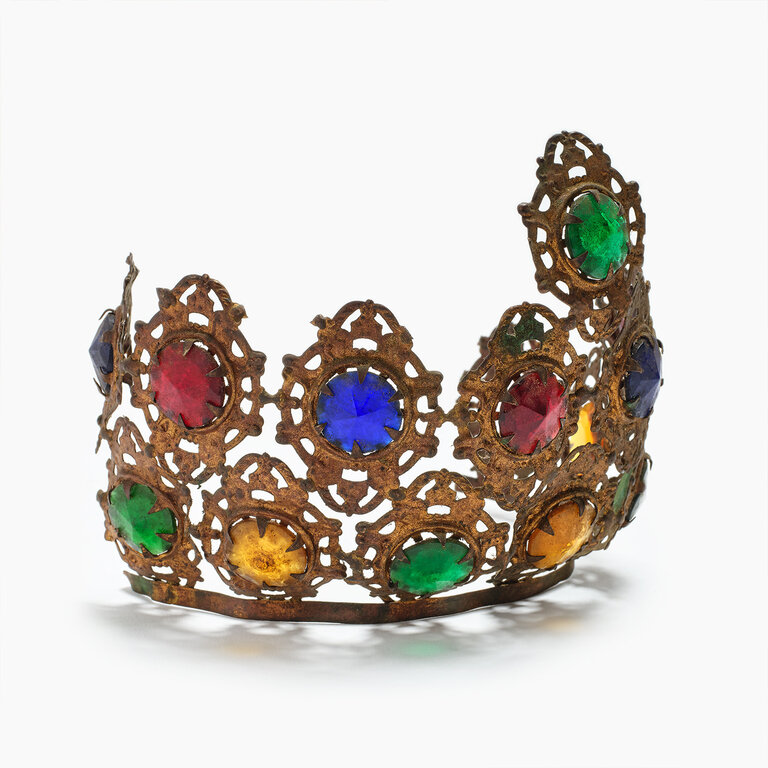 Antique French Saints Crown, Bronze With Multi Color Stones