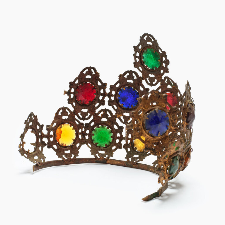 Antique French Saints Crown, Bronze With Multi Color Stones