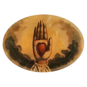 John Derian Painted Heart & Hand Oval