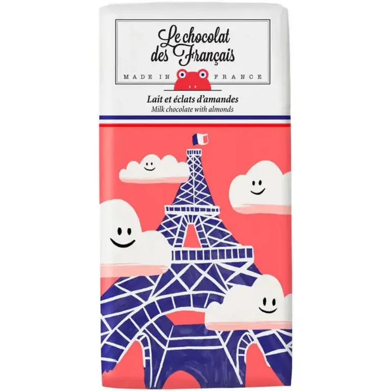 Choc des Français Milk chocolate bar w/ almonds, Tour Eiffel nuages, bio