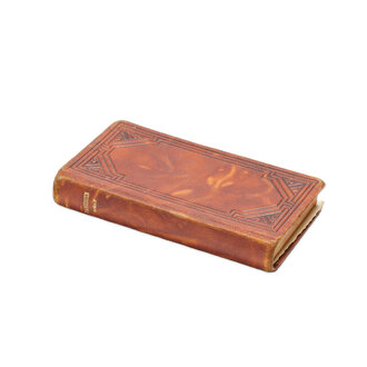 Antique French Leather Prayer Book, Yellow Marble Paper 4.5" x 2.5"