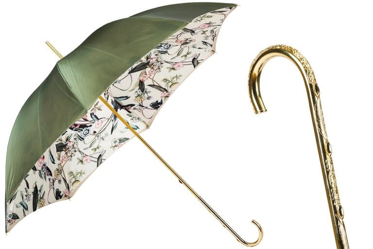 Olive Green Pasotti Umbrella with Jeweled Brass Handle