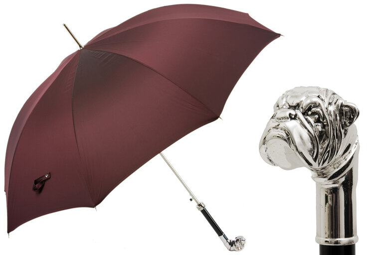 Silver Bulldog Burgundy Umbrella