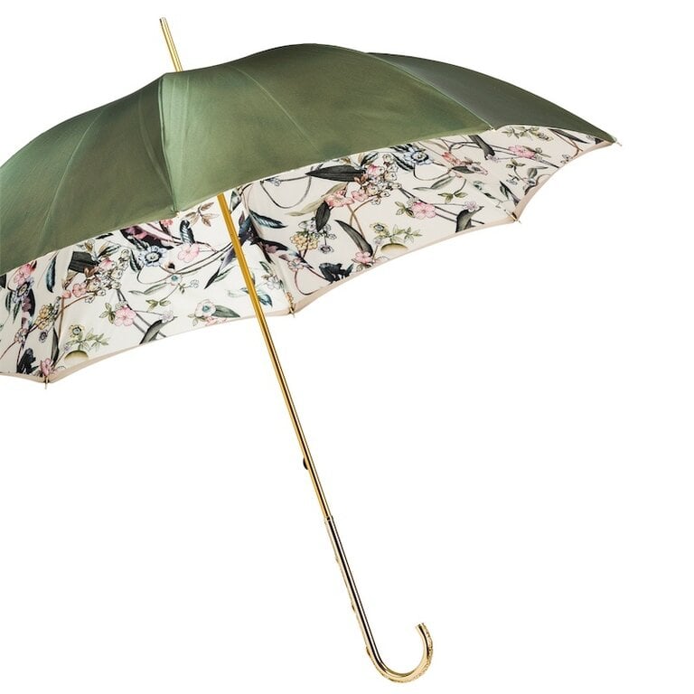 Olive Green Pasotti Umbrella with Jeweled Brass Handle