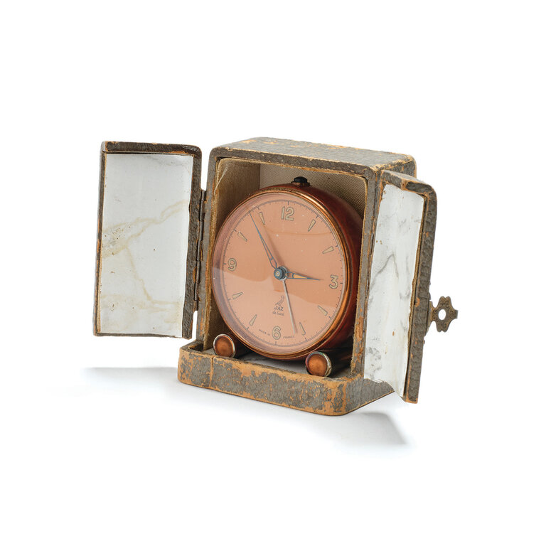 Vintage Copper Alarm Clock in Leather Case