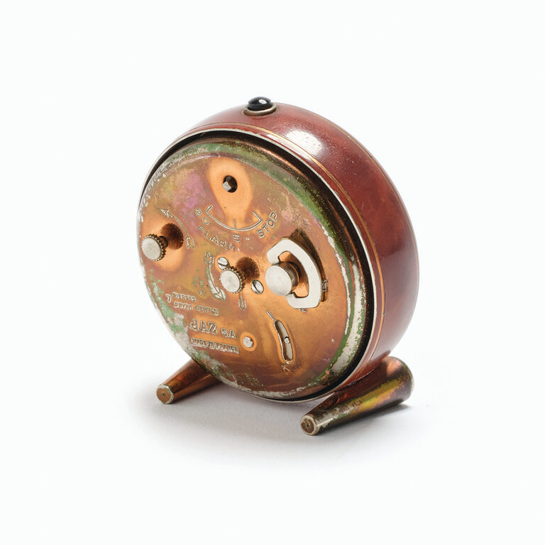 Vintage Copper Alarm Clock in Leather Case