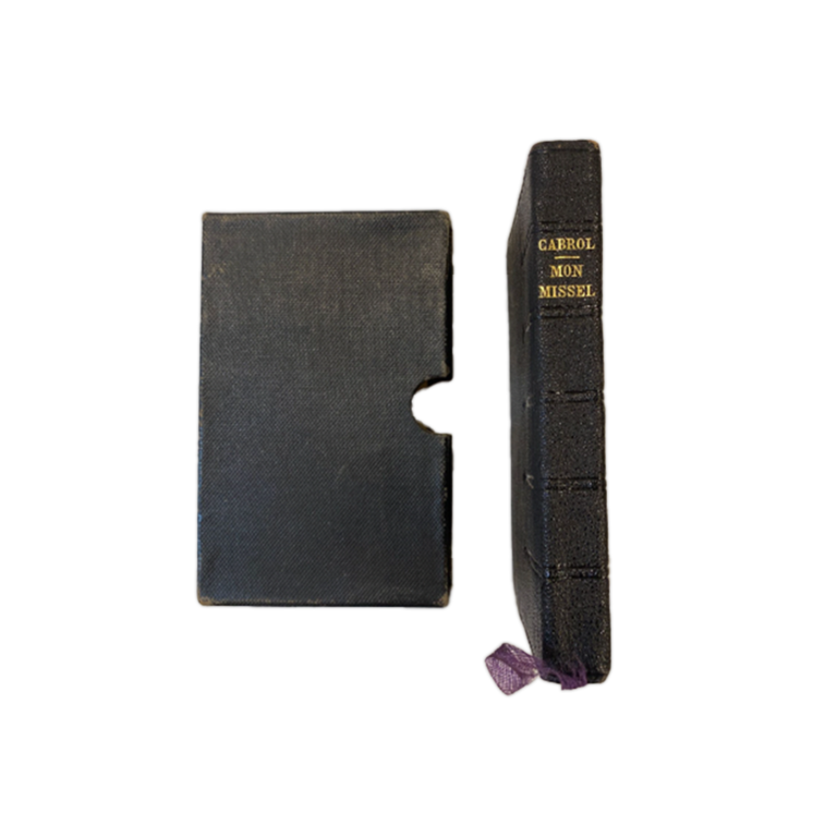 Antique Black Leather Missel In Case, With Memorabilia