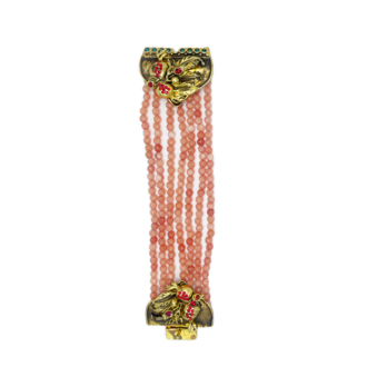Pink with Gold & Red Stone Pomegranate Beaded Cuff