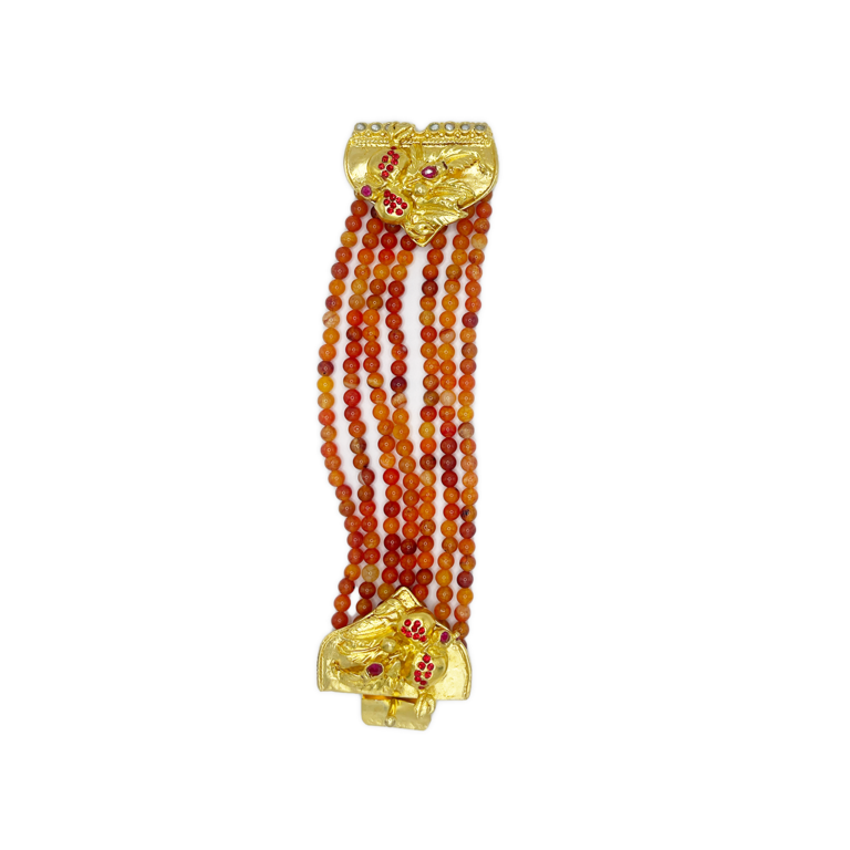 Orange with Gold & Red Stone Pomegranate Beaded Cuff