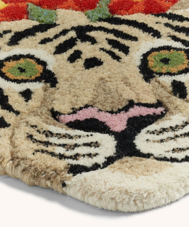 Floral White Tiger Head Rug