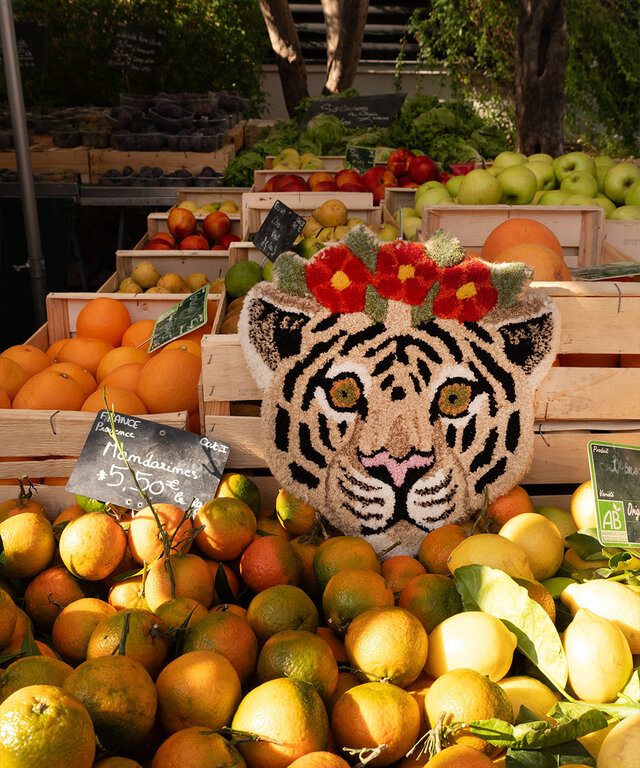 Floral White Tiger Head Rug