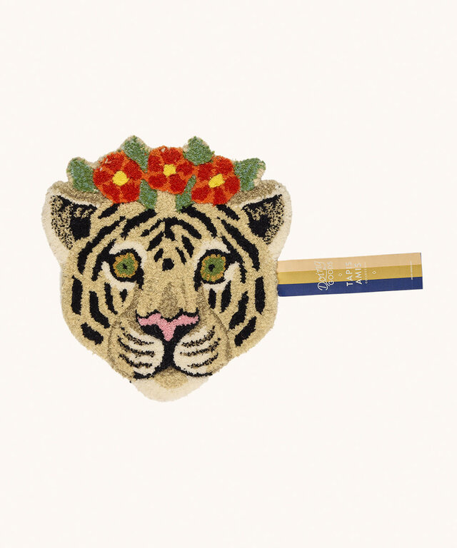 Floral White Tiger Head Rug