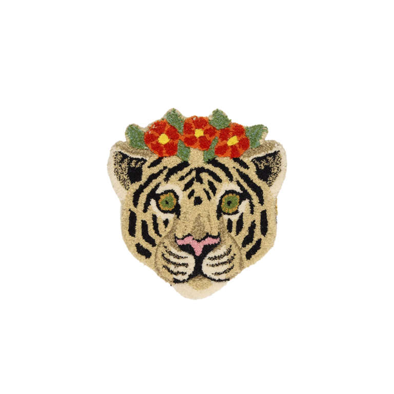 Floral White Tiger Head Rug