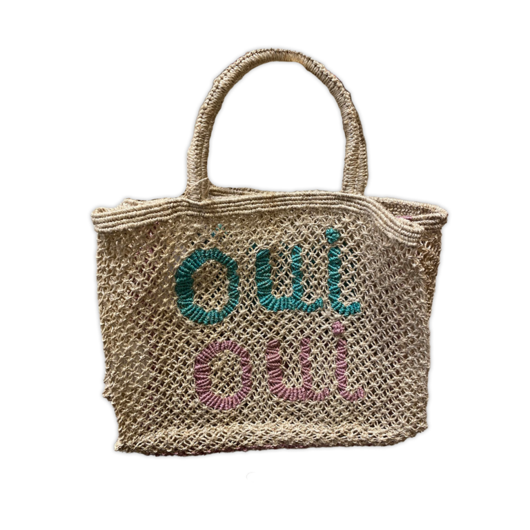 Oui Oui Natural Aqua & Lilac Letters Bag