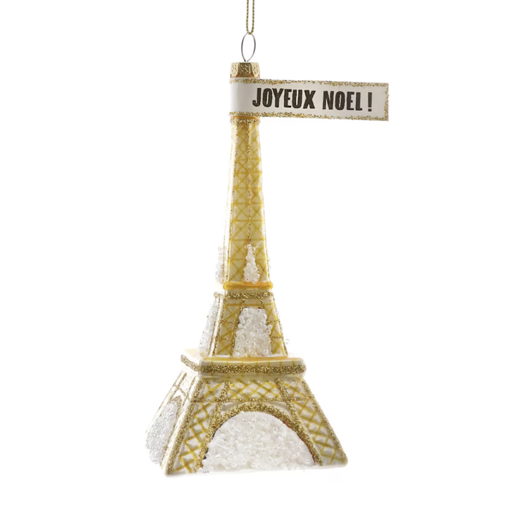 Eiffel Tower Gold with Banner Ornament