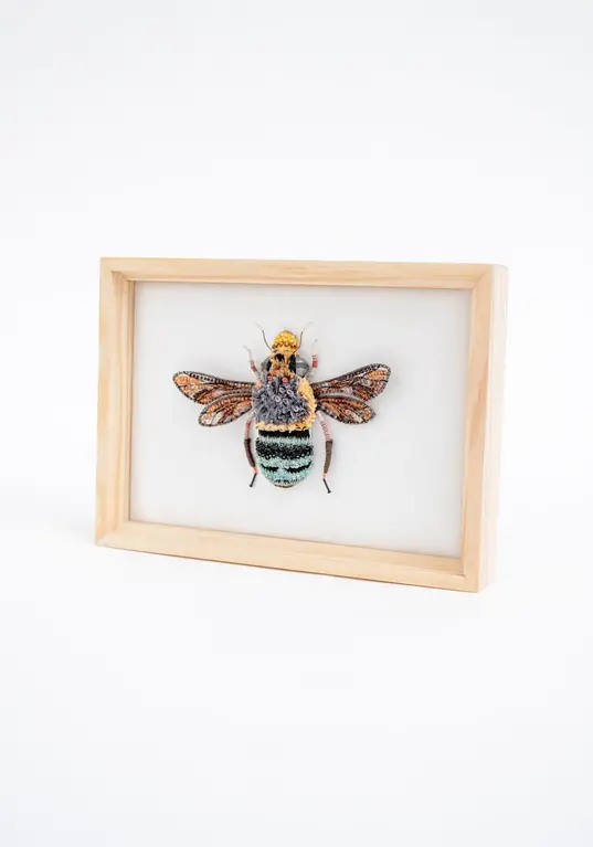 Blue Banded Bee Beaded Art