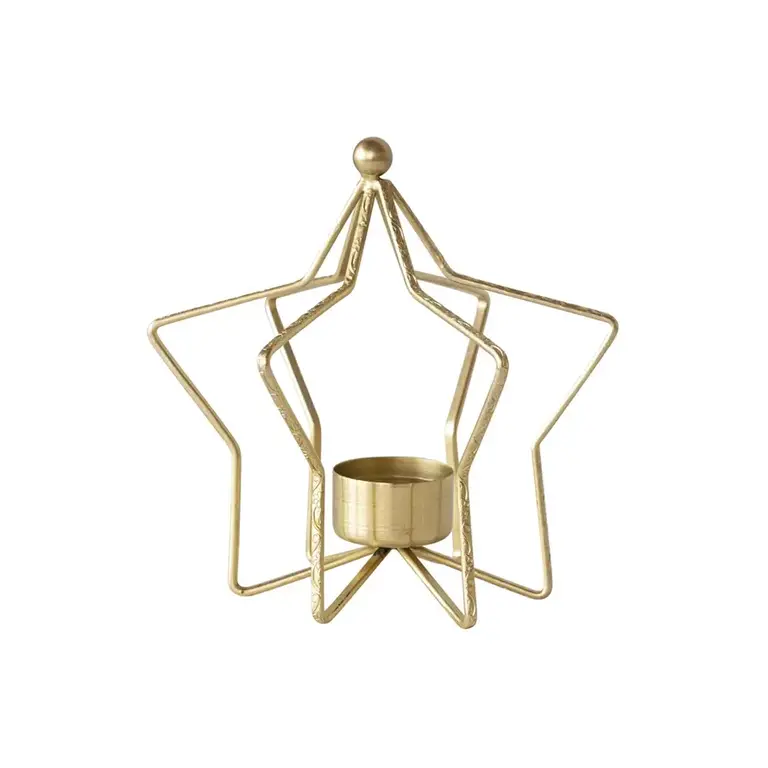 Gold Metal Star 6.5" Round Tealight Holder